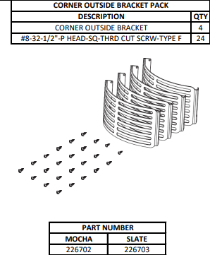 Ensemble de supports de coin extérieurs
