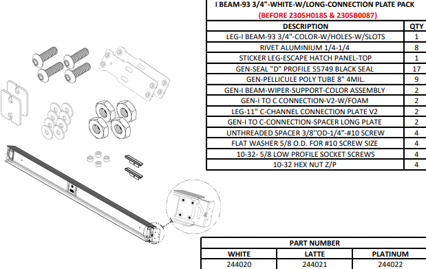 Ensemble de poutre en I 93 3/4 po – connexion longue