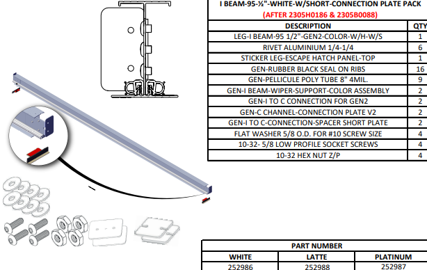 Ensemble de poutre en I 95 1/2 po – connexion longue