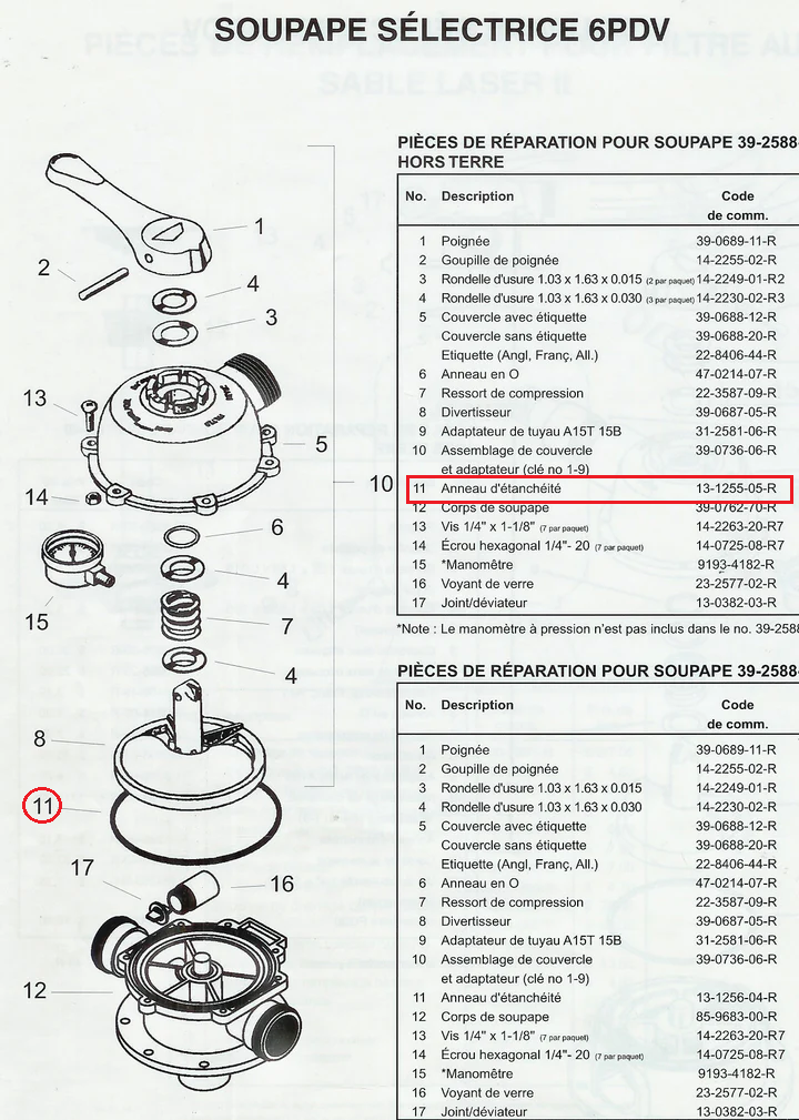 Jacuzzi Joint étanchéité pour tête de filtre Laser et pour pompe LRC