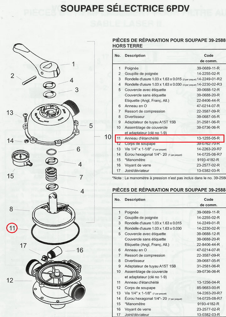 Jacuzzi Joint étanchéité pour tête de filtre Laser et pour pompe LRC