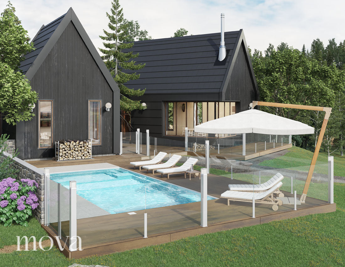 Piscine à double escaliers Mova 14 x 28 avec fond incliné