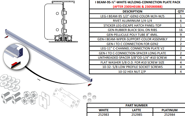 Ensemble de poutre en I 95 1/2 po – connexion longue