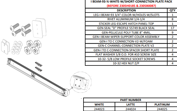 Ensemble de poutre en I 93 3/4 po – connexion longue