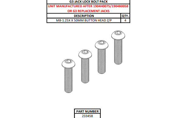 Ensemble de boulons de verrouillage de vérin G3