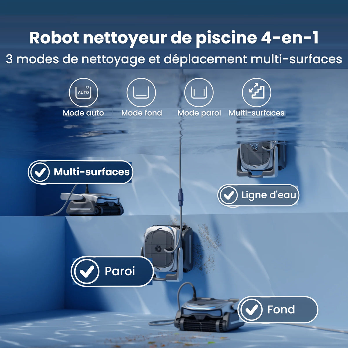 Bublue Bubot 800P Gen2 Multifonction 4-en-1 avec navigation par IA et alimentation filaire illimitée